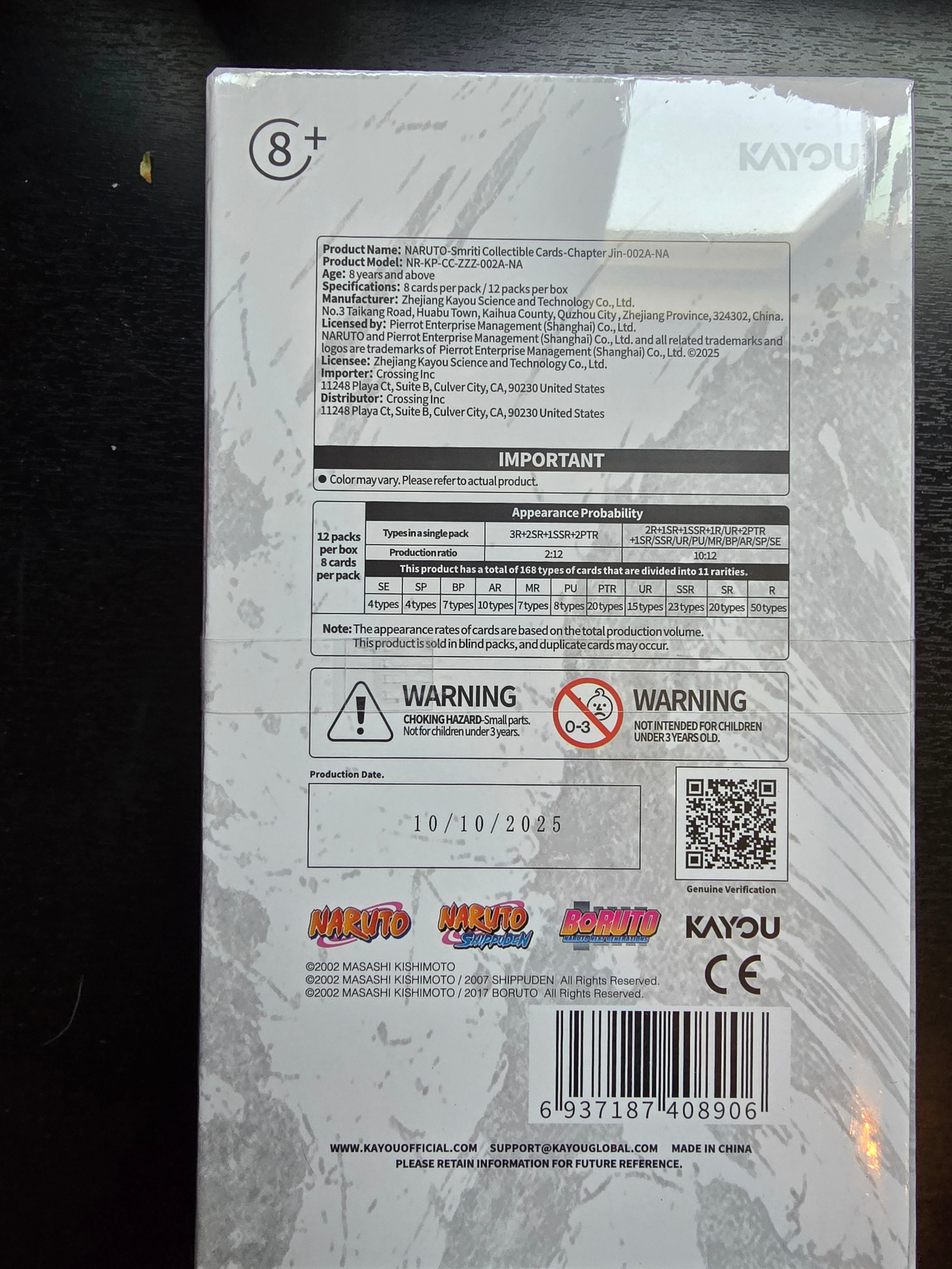 KAYOU NARUTO Smriti Collectible Card Chapter Jin English Series 2 Display Box